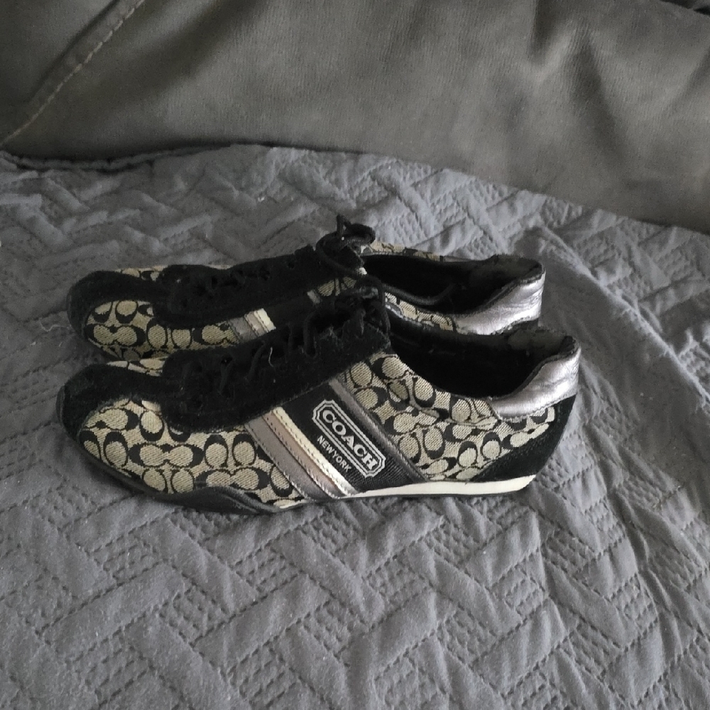 Coach Women's Monogram Black and Silver Sneakers - Picture 4 of 6